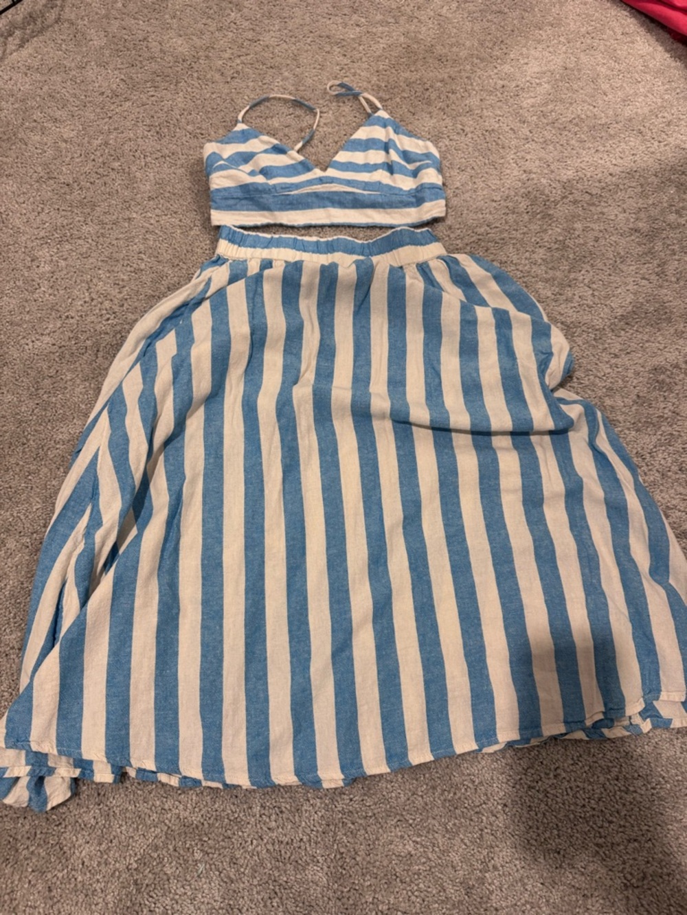 Blue & White Striped Two-Piece Women’s Summer Set